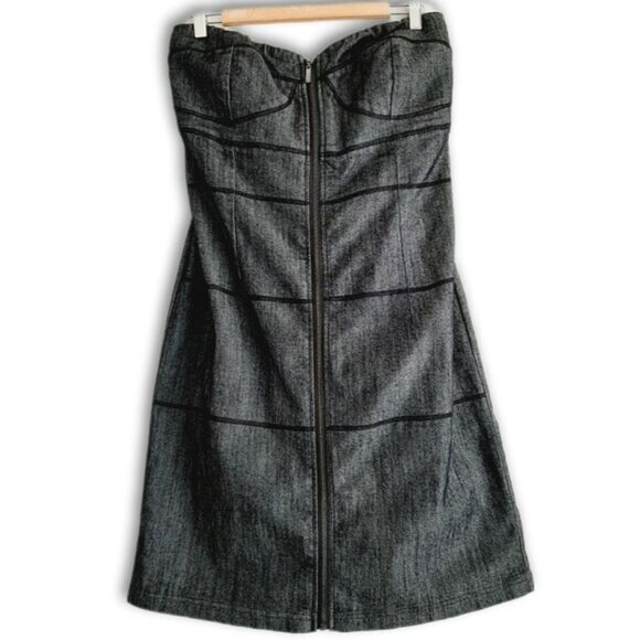 ADDITION ELLE / Front Zipper Jeans Dress Strapless Fitted Mini Denim Gray Sz 14 - Picture 1 of 12